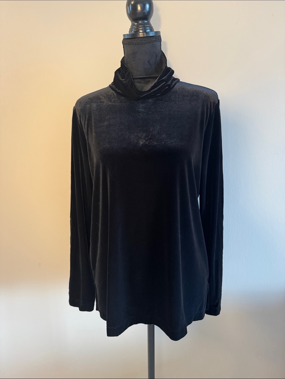 Susan Graver Black Velvet Long-Sleeve Turtleneck Top